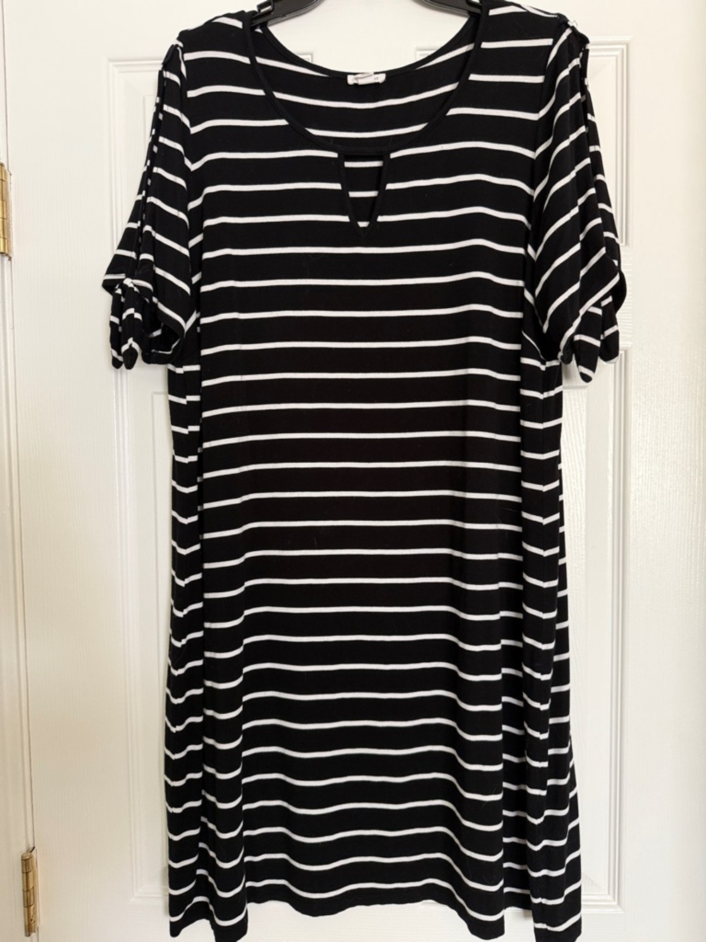 Westport Black and White Striped Women's Dress with Keyhole Neckline